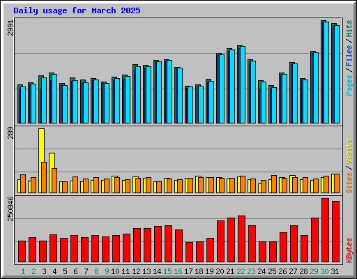 Daily usage for March 2025